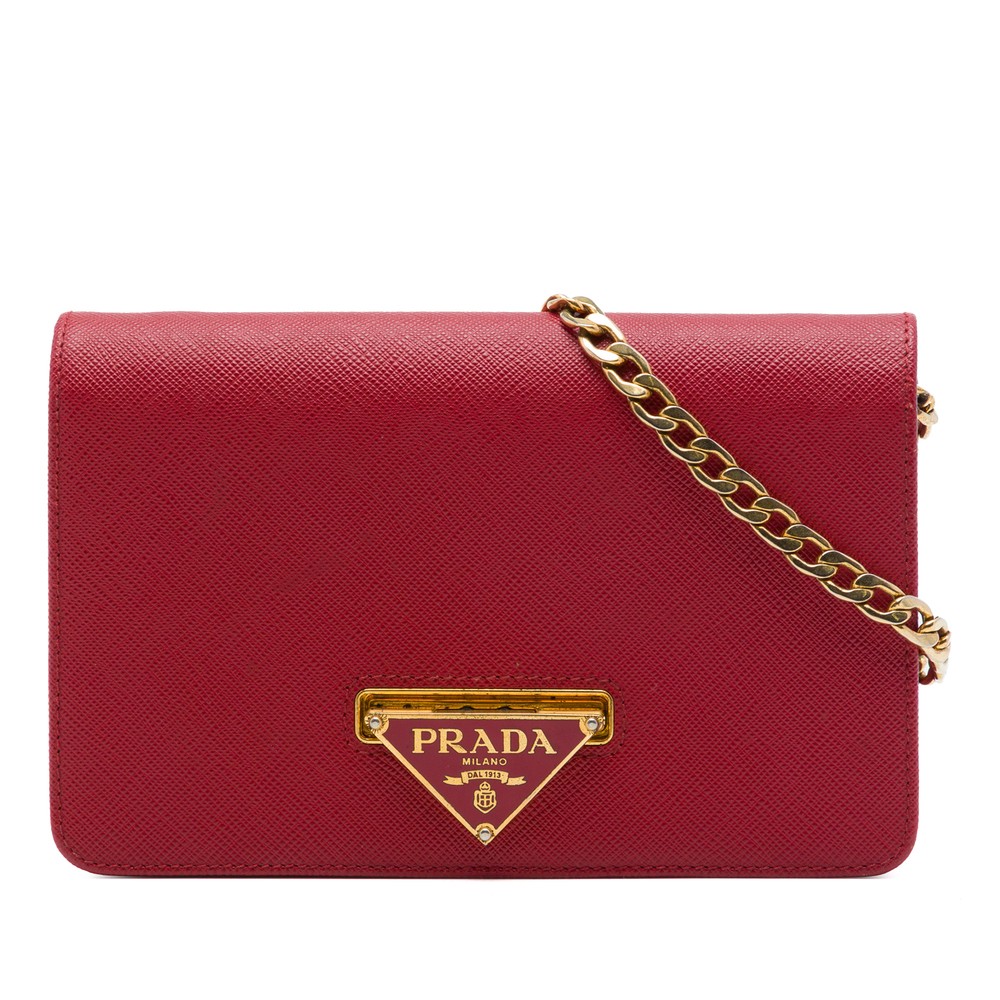 Pre-Loved Prada Saffiano Lux Flip Lock Wallet on Chain